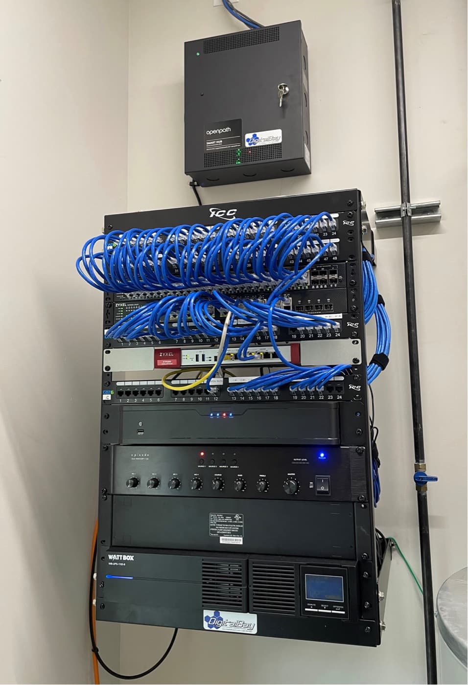 Structured cabling and network rack installed by DigitalBay